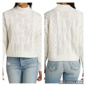 NWT 360 Sweater Mixed Knit Mockneck Sweater in Winter White